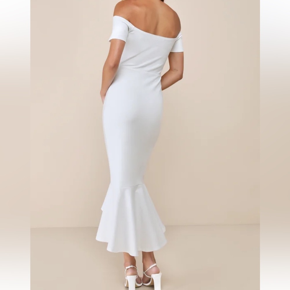 Lulus How Much I Care Ivory Off-the-Shoulder Midi Dress size S NWT - Picture 2 of 13